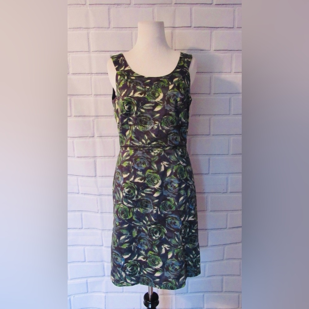 Ann Taylor 6 LOFT sheath dress green blue navy sleeveless floral abstract
